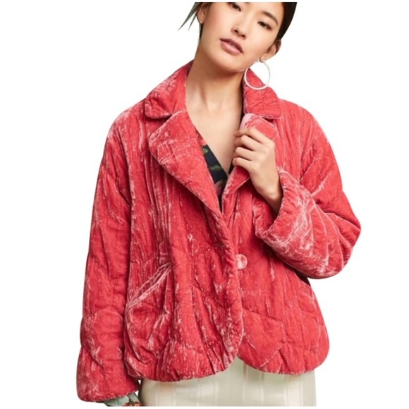 Anthropologie Numph Lillie Floral Puffer Jacket Pink Red XSP main image 0